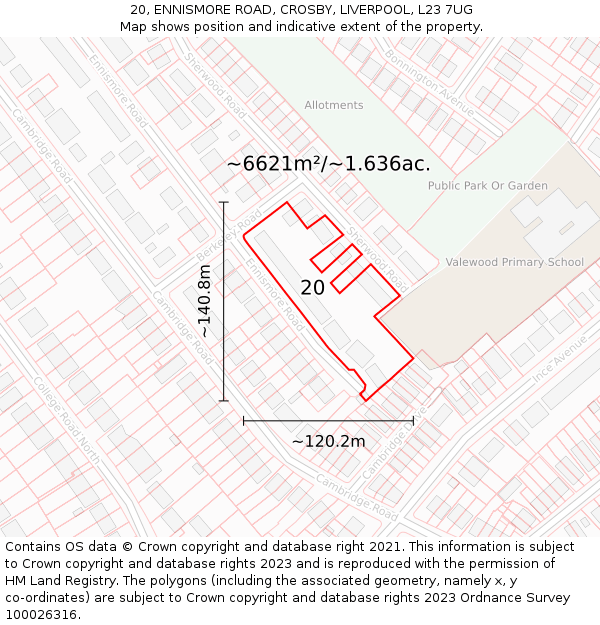20, ENNISMORE ROAD, CROSBY, LIVERPOOL, L23 7UG: Plot and title map