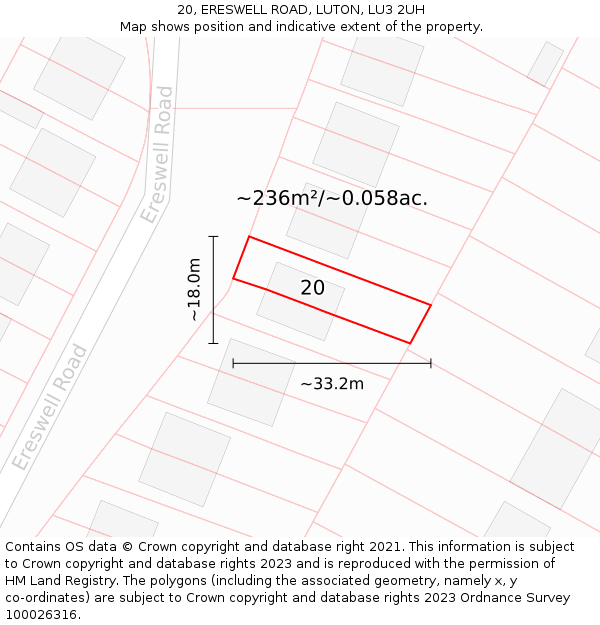 20, ERESWELL ROAD, LUTON, LU3 2UH: Plot and title map