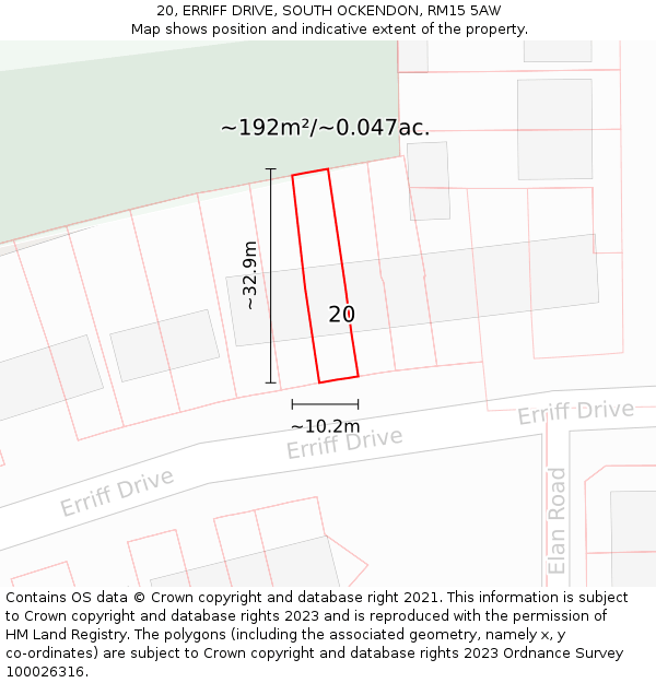 20, ERRIFF DRIVE, SOUTH OCKENDON, RM15 5AW: Plot and title map