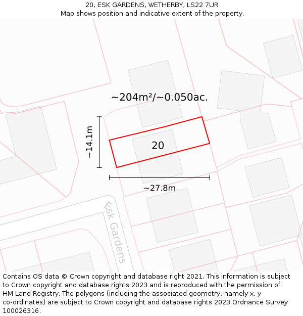 20, ESK GARDENS, WETHERBY, LS22 7UR: Plot and title map