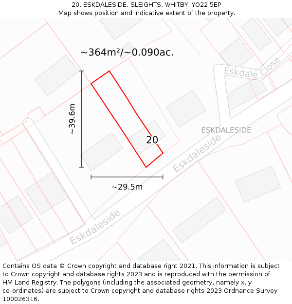 20, ESKDALESIDE, SLEIGHTS, WHITBY, YO22 5EP: Plot and title map
