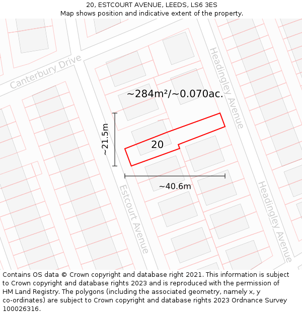 20, ESTCOURT AVENUE, LEEDS, LS6 3ES: Plot and title map