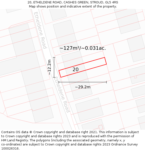20, ETHELDENE ROAD, CASHES GREEN, STROUD, GL5 4RS: Plot and title map