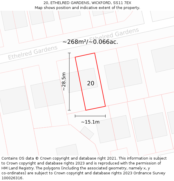 20, ETHELRED GARDENS, WICKFORD, SS11 7EX: Plot and title map