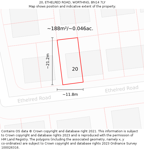 20, ETHELRED ROAD, WORTHING, BN14 7LY: Plot and title map