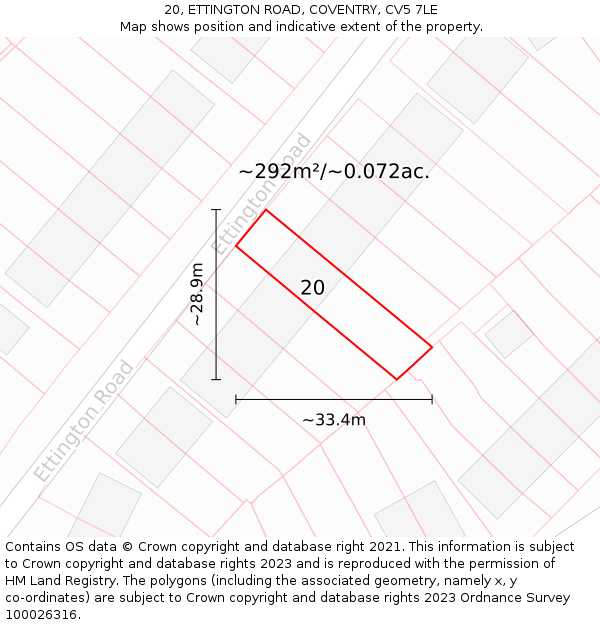 20, ETTINGTON ROAD, COVENTRY, CV5 7LE: Plot and title map