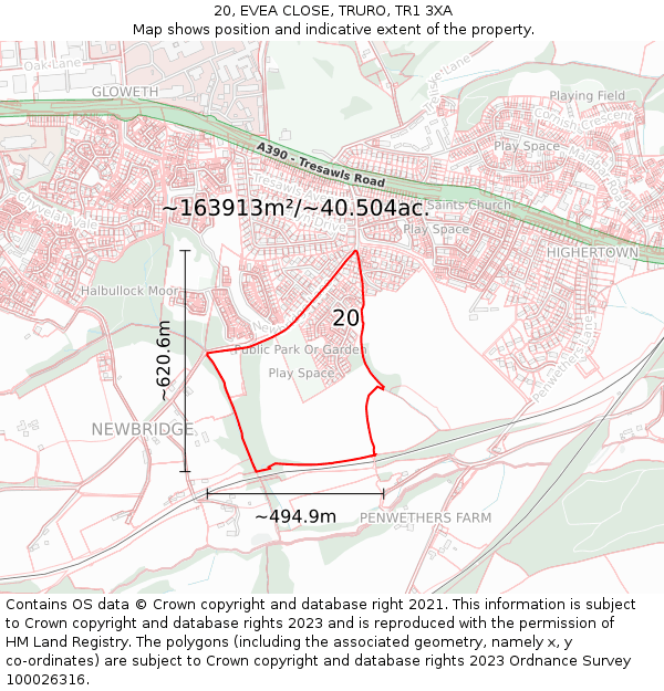 20, EVEA CLOSE, TRURO, TR1 3XA: Plot and title map