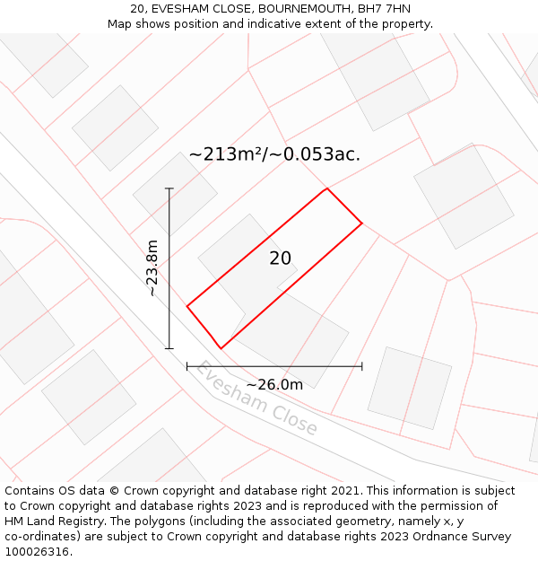 20, EVESHAM CLOSE, BOURNEMOUTH, BH7 7HN: Plot and title map