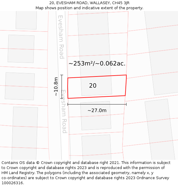 20, EVESHAM ROAD, WALLASEY, CH45 3JR: Plot and title map