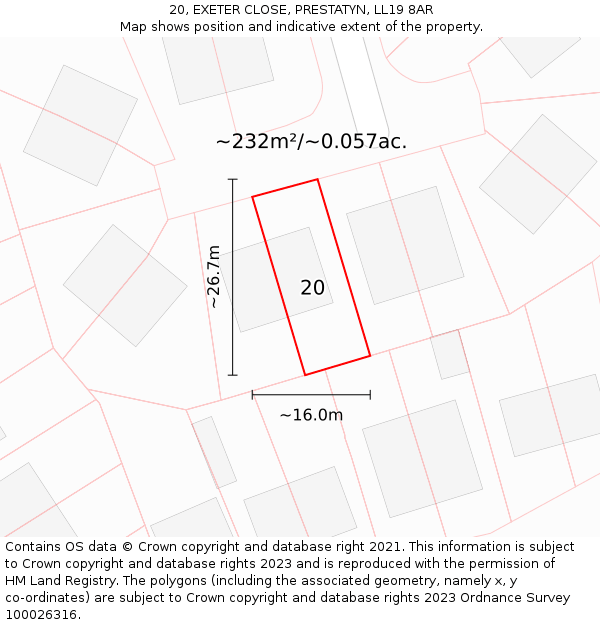 20, EXETER CLOSE, PRESTATYN, LL19 8AR: Plot and title map