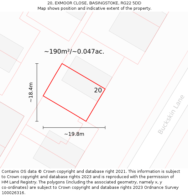 20, EXMOOR CLOSE, BASINGSTOKE, RG22 5DD: Plot and title map