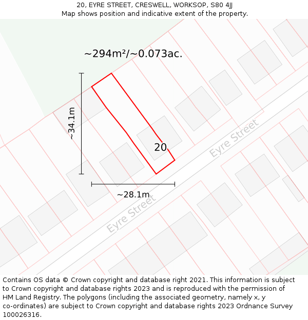20, EYRE STREET, CRESWELL, WORKSOP, S80 4JJ: Plot and title map