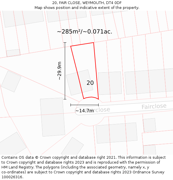 20, FAIR CLOSE, WEYMOUTH, DT4 0DF: Plot and title map