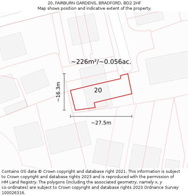 20, FAIRBURN GARDENS, BRADFORD, BD2 2HF: Plot and title map