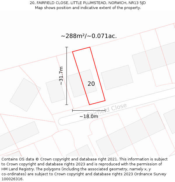 20, FAIRFIELD CLOSE, LITTLE PLUMSTEAD, NORWICH, NR13 5JD: Plot and title map