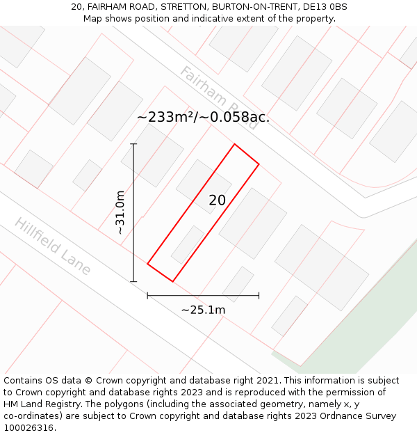 20, FAIRHAM ROAD, STRETTON, BURTON-ON-TRENT, DE13 0BS: Plot and title map