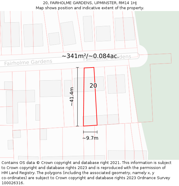 20, FAIRHOLME GARDENS, UPMINSTER, RM14 1HJ: Plot and title map