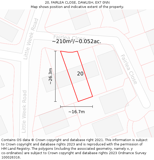 20, FAIRLEA CLOSE, DAWLISH, EX7 0NN: Plot and title map