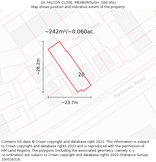 20, FALCON CLOSE, MEXBOROUGH, S64 0NU: Plot and title map