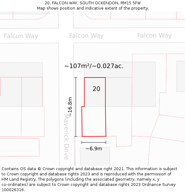20, FALCON WAY, SOUTH OCKENDON, RM15 5FW: Plot and title map