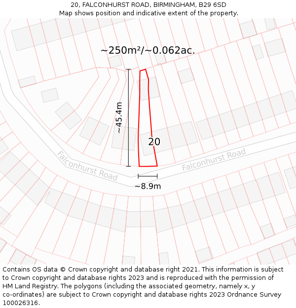 20, FALCONHURST ROAD, BIRMINGHAM, B29 6SD: Plot and title map