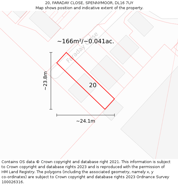 20, FARADAY CLOSE, SPENNYMOOR, DL16 7UY: Plot and title map