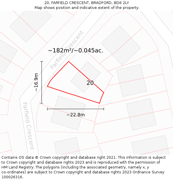 20, FARFIELD CRESCENT, BRADFORD, BD6 2LY: Plot and title map
