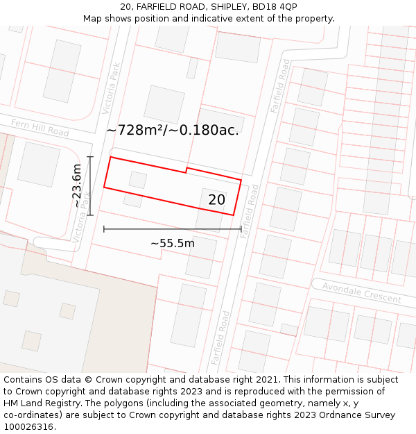 20, FARFIELD ROAD, SHIPLEY, BD18 4QP: Plot and title map
