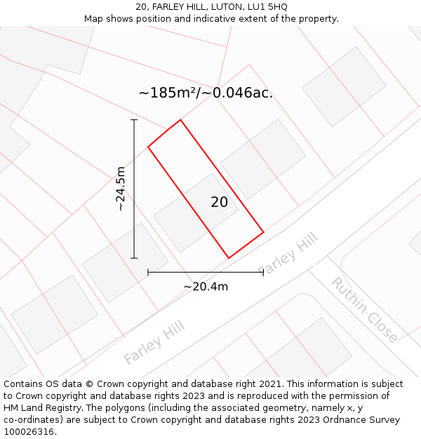 20, FARLEY HILL, LUTON, LU1 5HQ: Plot and title map