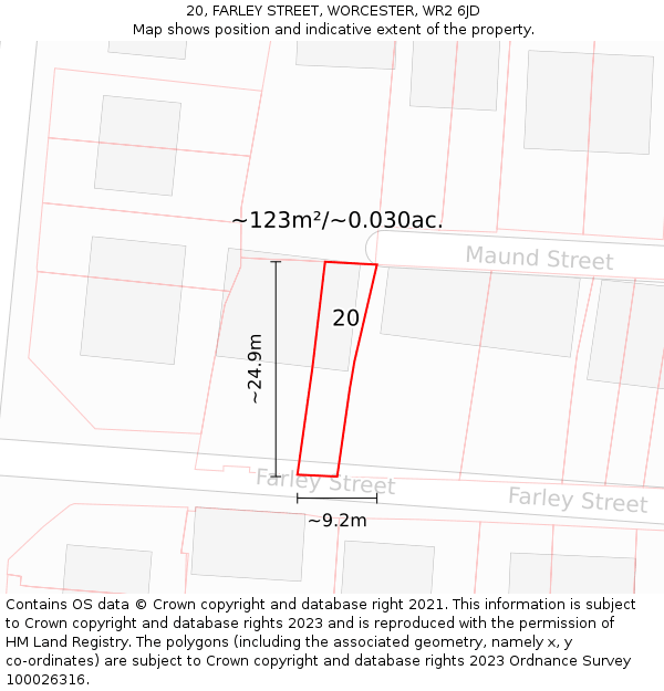 20, FARLEY STREET, WORCESTER, WR2 6JD: Plot and title map