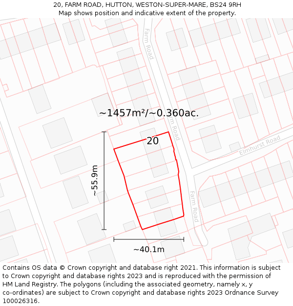 20, FARM ROAD, HUTTON, WESTON-SUPER-MARE, BS24 9RH: Plot and title map