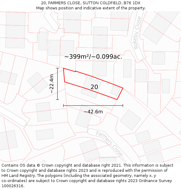 20, FARMERS CLOSE, SUTTON COLDFIELD, B76 1DX: Plot and title map