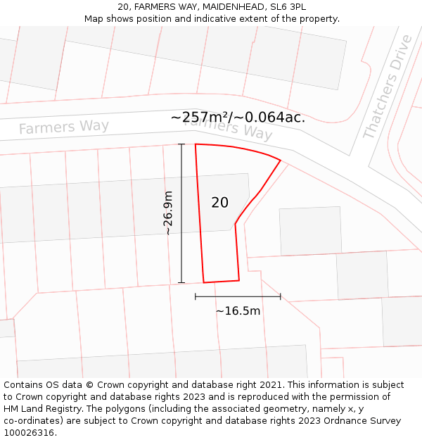 20, FARMERS WAY, MAIDENHEAD, SL6 3PL: Plot and title map