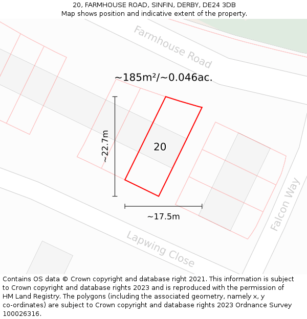 20, FARMHOUSE ROAD, SINFIN, DERBY, DE24 3DB: Plot and title map
