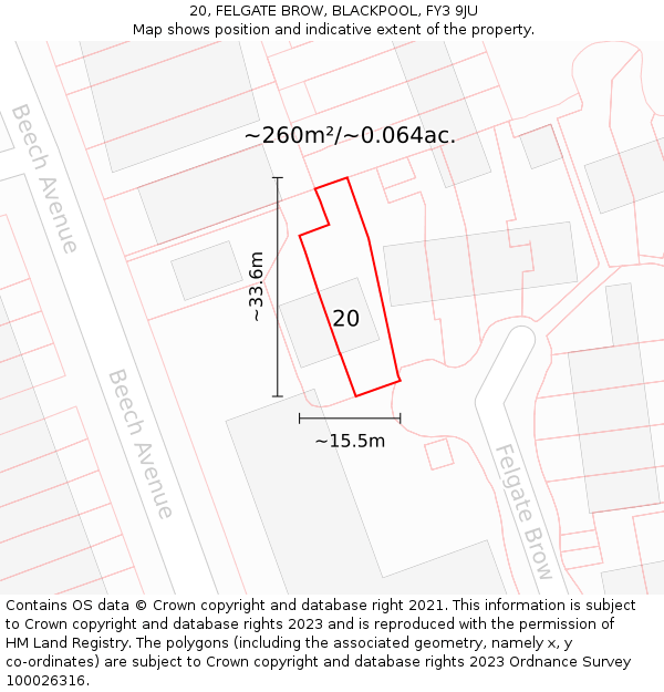 20, FELGATE BROW, BLACKPOOL, FY3 9JU: Plot and title map