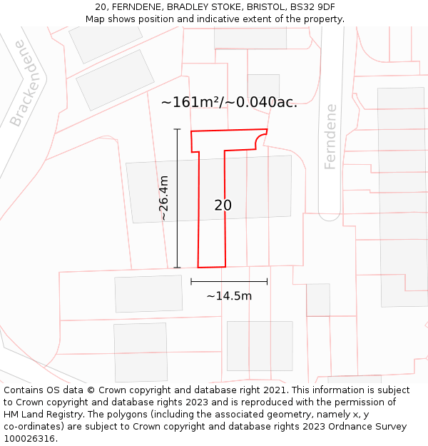 20, FERNDENE, BRADLEY STOKE, BRISTOL, BS32 9DF: Plot and title map