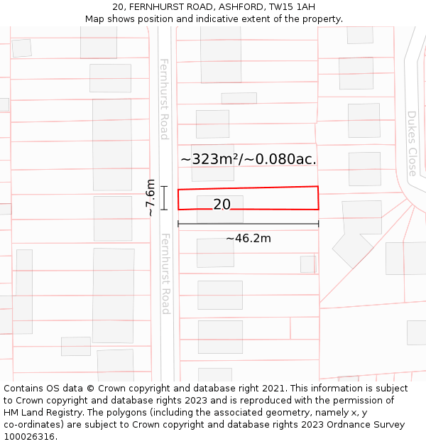 20, FERNHURST ROAD, ASHFORD, TW15 1AH: Plot and title map