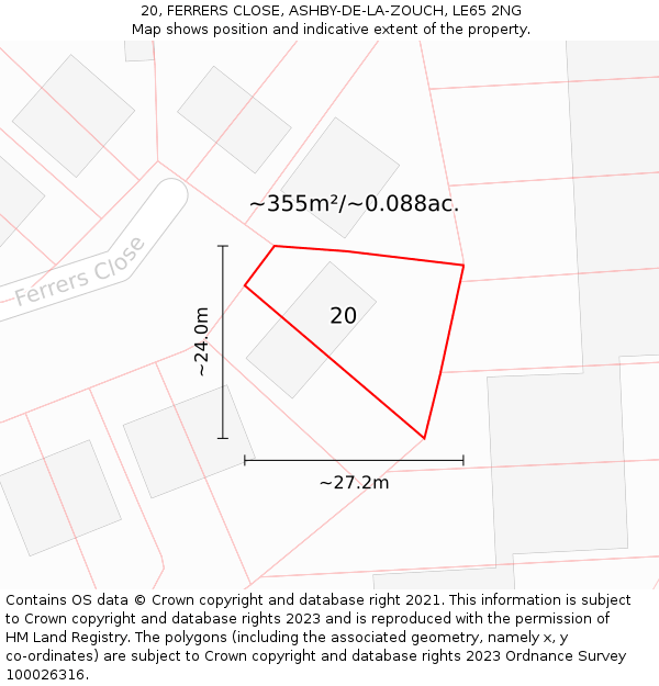 20, FERRERS CLOSE, ASHBY-DE-LA-ZOUCH, LE65 2NG: Plot and title map