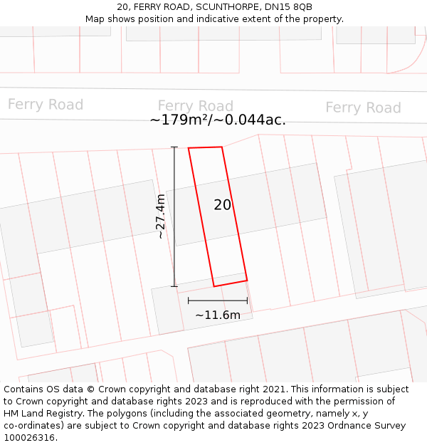 20, FERRY ROAD, SCUNTHORPE, DN15 8QB: Plot and title map
