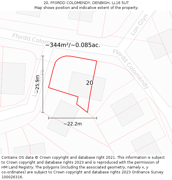20, FFORDD COLOMENDY, DENBIGH, LL16 5UT: Plot and title map