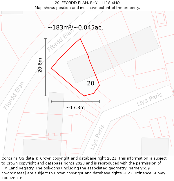 20, FFORDD ELAN, RHYL, LL18 4HQ: Plot and title map