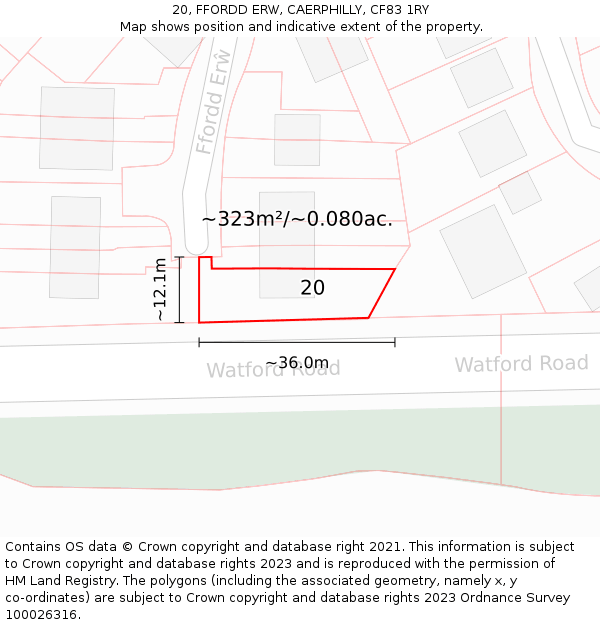 20, FFORDD ERW, CAERPHILLY, CF83 1RY: Plot and title map