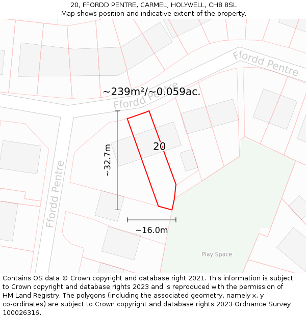 20, FFORDD PENTRE, CARMEL, HOLYWELL, CH8 8SL: Plot and title map