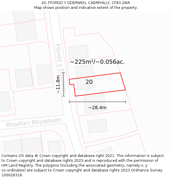 20, FFORDD Y DDERWEN, CAERPHILLY, CF83 2WA: Plot and title map