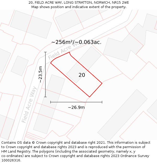 20, FIELD ACRE WAY, LONG STRATTON, NORWICH, NR15 2WE: Plot and title map