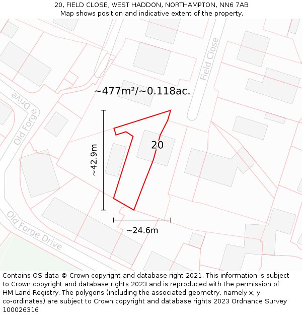 20, FIELD CLOSE, WEST HADDON, NORTHAMPTON, NN6 7AB: Plot and title map