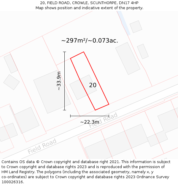 20, FIELD ROAD, CROWLE, SCUNTHORPE, DN17 4HP: Plot and title map