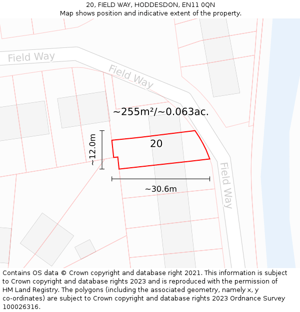 20, FIELD WAY, HODDESDON, EN11 0QN: Plot and title map