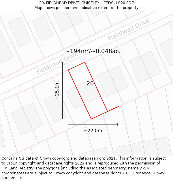 20, FIELDHEAD DRIVE, GUISELEY, LEEDS, LS20 8DZ: Plot and title map