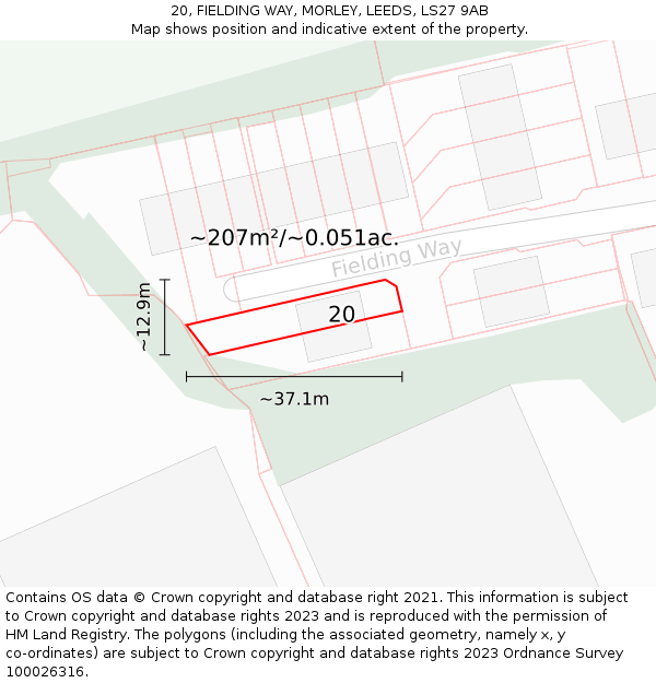 20, FIELDING WAY, MORLEY, LEEDS, LS27 9AB: Plot and title map